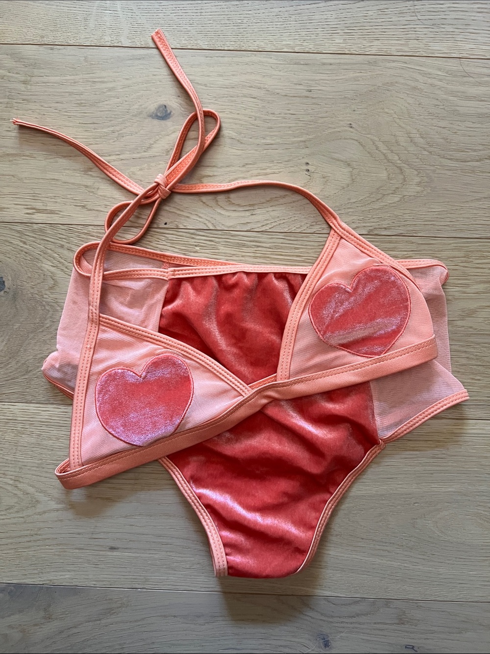 High-Waist Heart Bikini Set in Coral - Picture 3 of 4